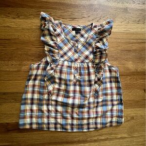J. Crew Plaid Ruffle Tank Blouse Women’s Sz 6 Preppy Academia Fishercore Coastal